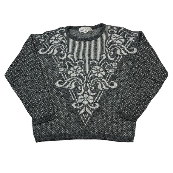 Kate Collins VTG 80s 90s Instaria Pullover Crewneck Sweater Gray White M/L - Picture 1 of 6